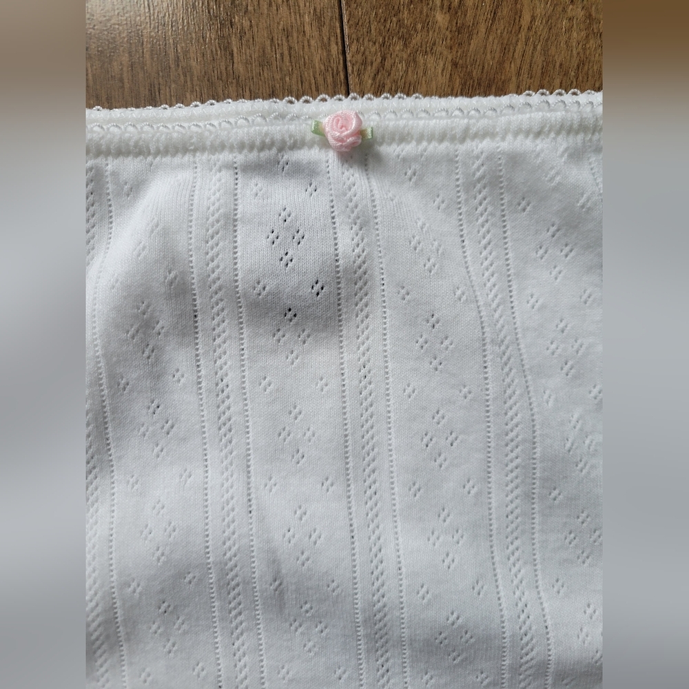 White Pointelle Skirt with Pink Rose Detail